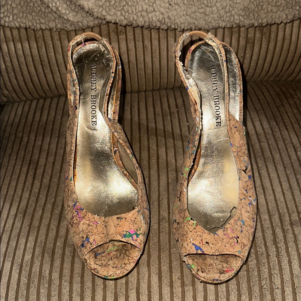 Audrey Brooke cork splatter heels